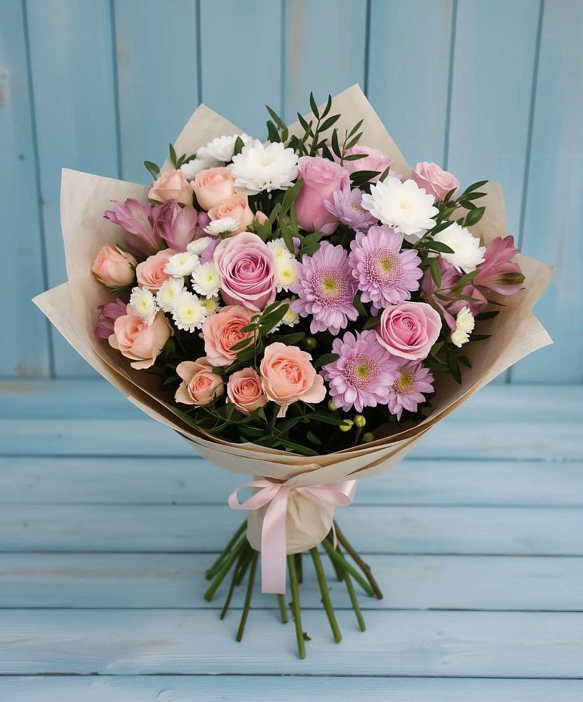 Букет цветов из: Хризантемы, Розы и Альстромерии в Кириллове