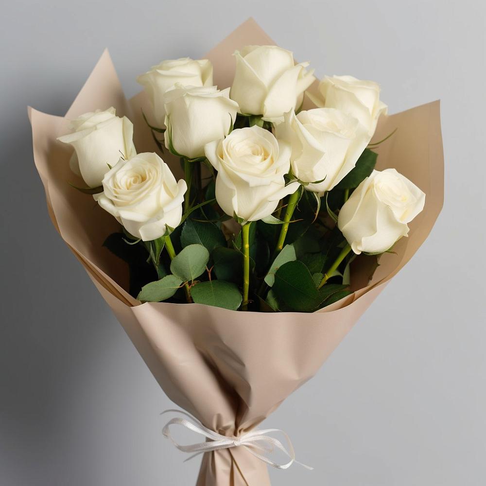 Букет 9 Белых роз Эдлесс Лав в Кириллове