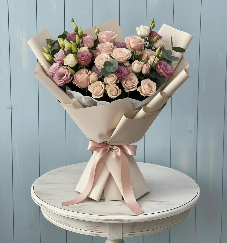 Букет цветов из: Розы и Лизиантусы в Кириллове